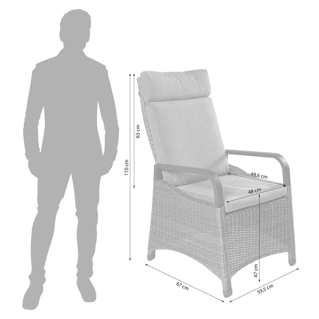 Detalj av polyrattan på Hagestol Komido polyrotting aluminium regulerbar rygg