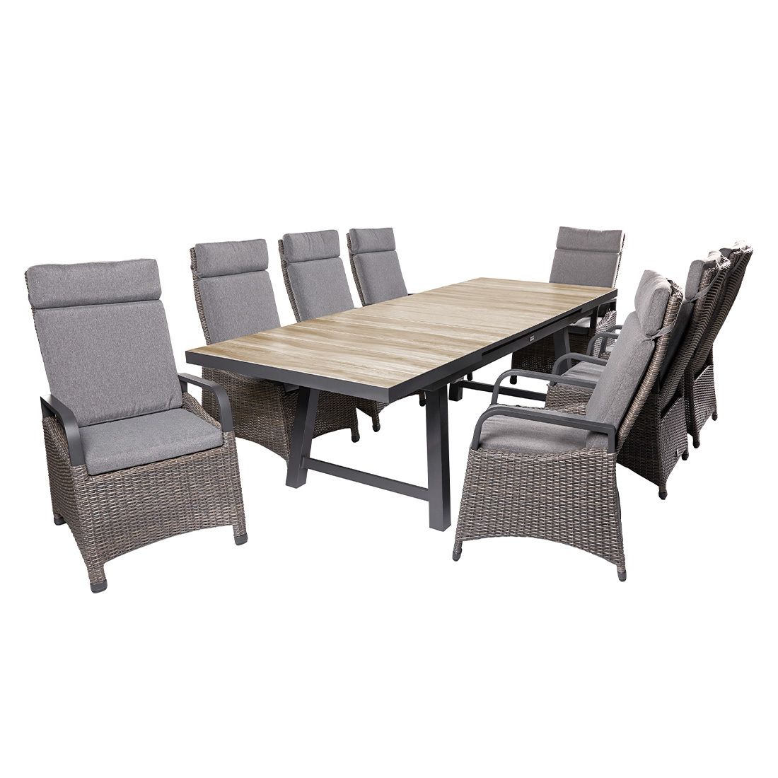 Sideprofil av Hagestol Komido polyrotting aluminium regulerbar rygg