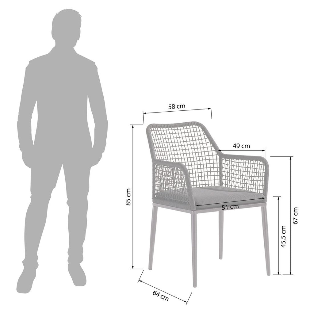 Detalj av rope-fletting på Hagestol Malta aluminium med sittepute