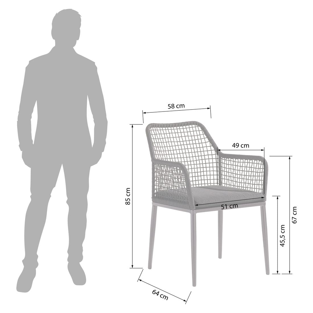 Detalj av rope-fletting på Hagestol Malta aluminium med sittepute