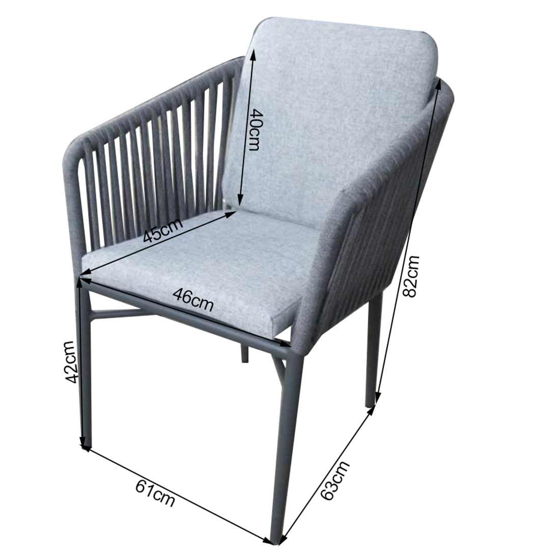 Hagestol med armlener Manhattan aluminium tau med puter bakside
