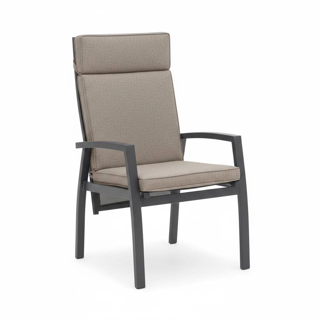 Hagestol med armlener Avena aluminium med puter forfra