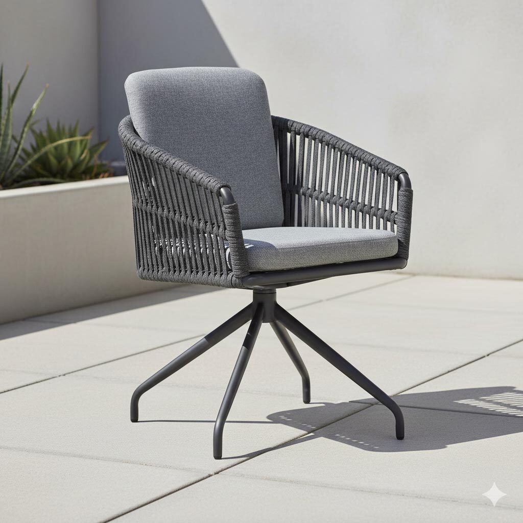 Baksiden av Hagestol med armlener Genua dreibar aluminium tau med puter