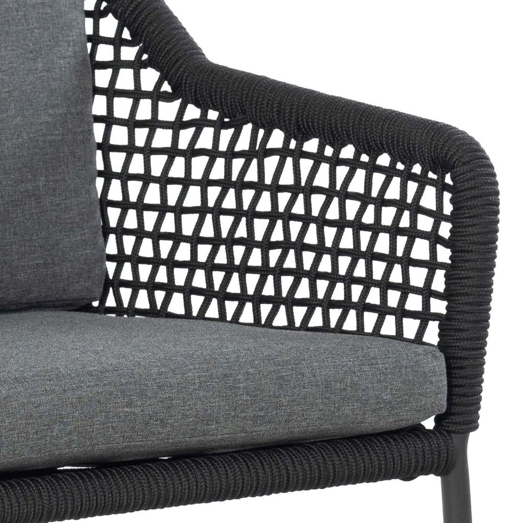 Sideprofil av Hagestol med armlener Knit Dress stål tau med puter