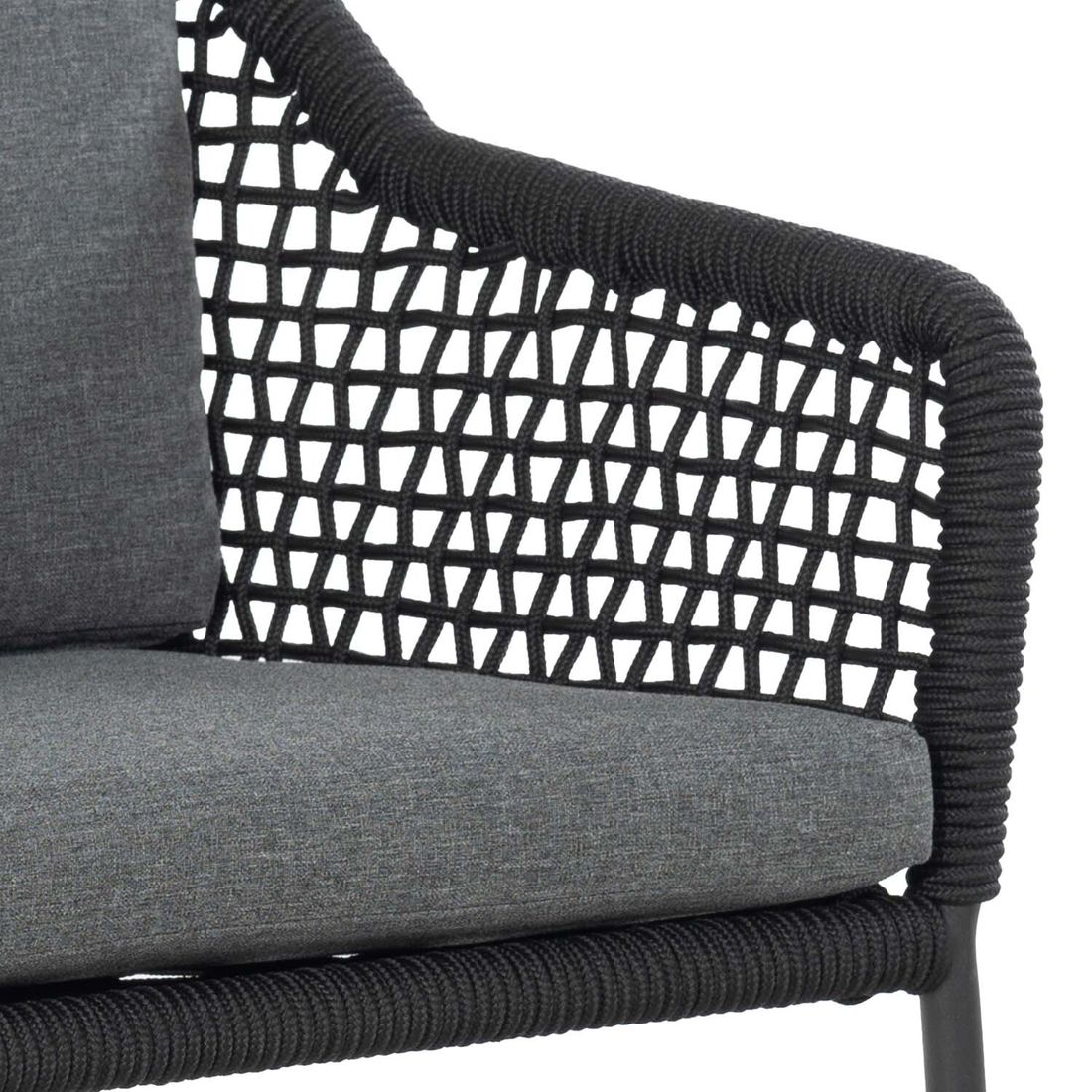Sideprofil av Hagestol med armlener Knit Dress stål tau med puter