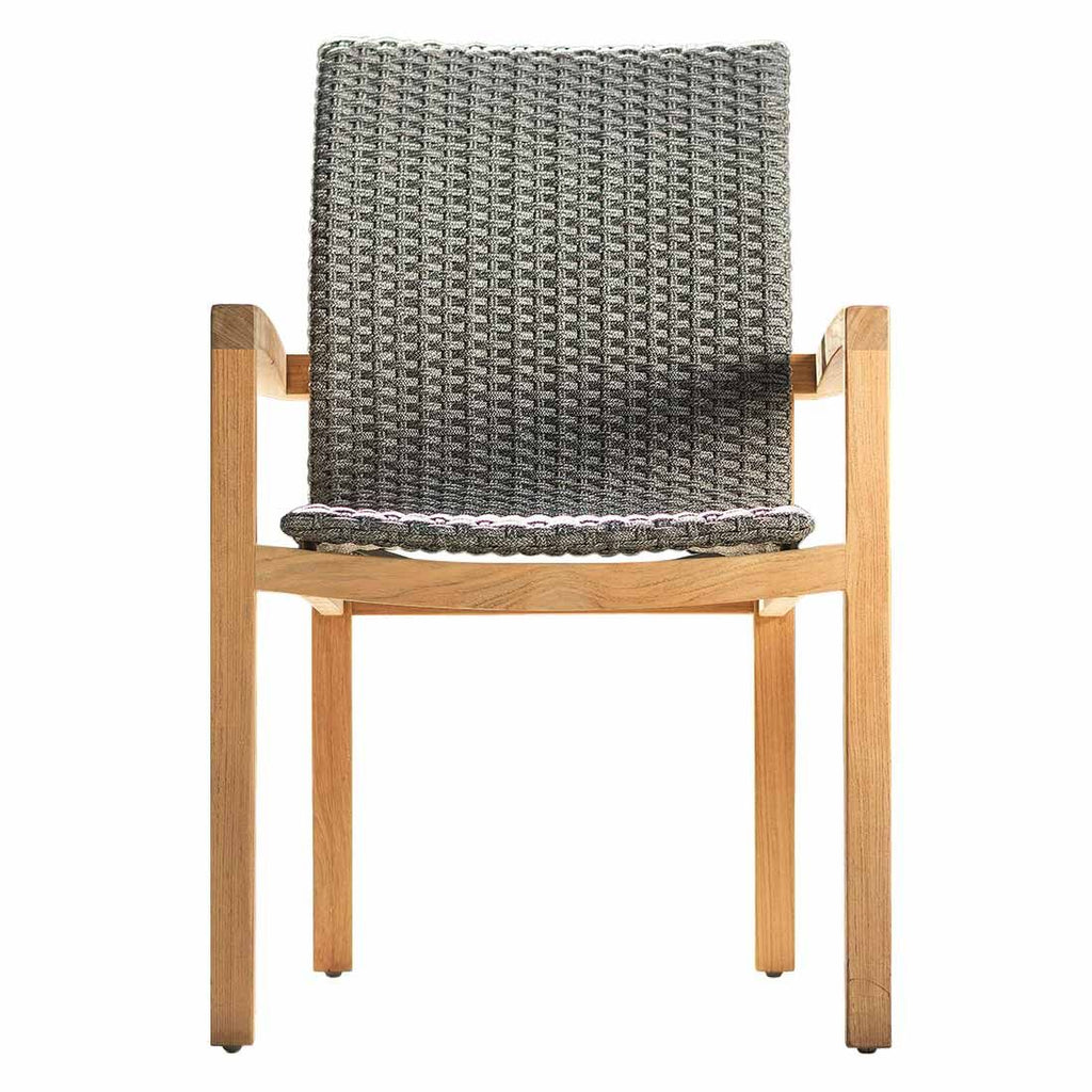 Hagestol med armlener Leah teak/polyrotting 59x64 cm forfra