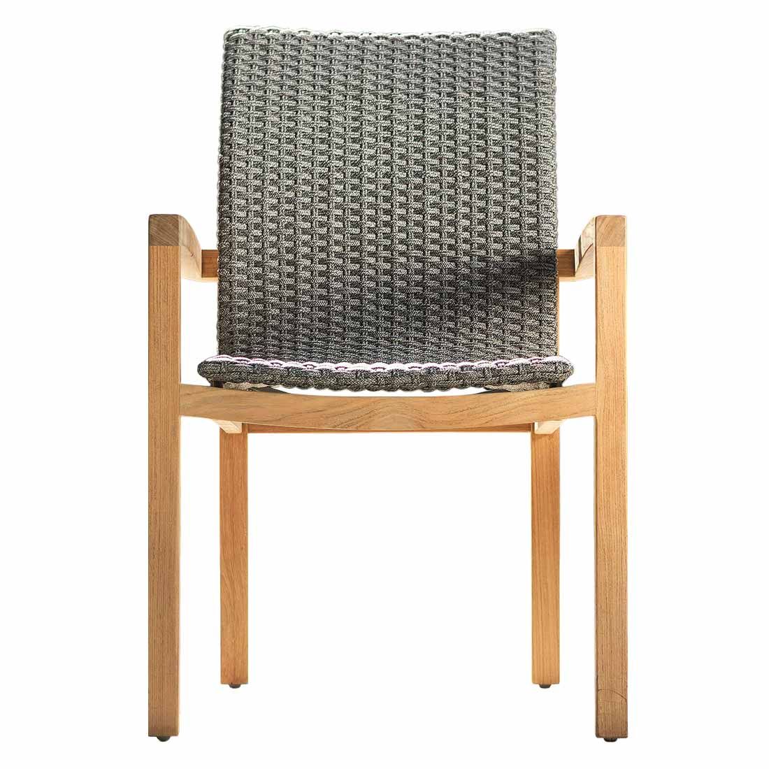 Hagestol med armlener Leah teak/polyrotting 59x64 cm forfra