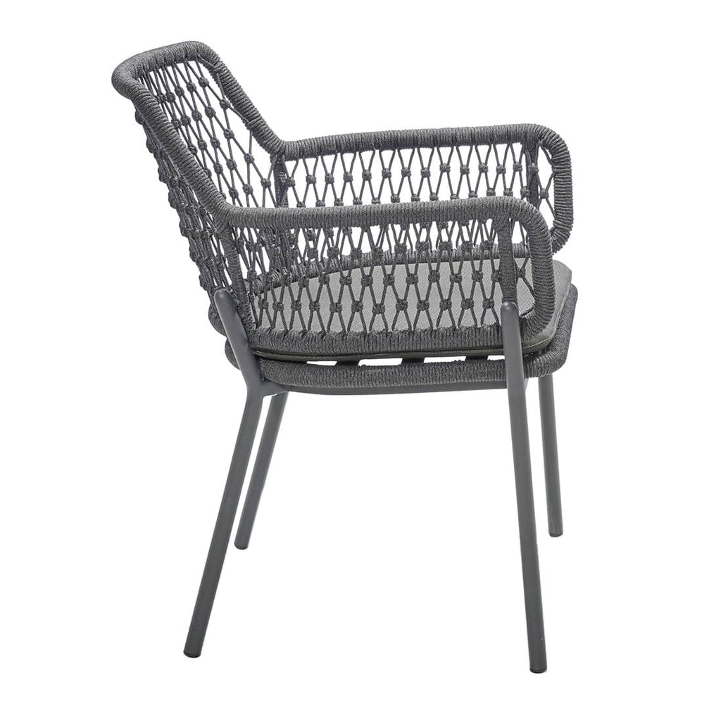 Hagestol med armlener London aluminium tau bakside