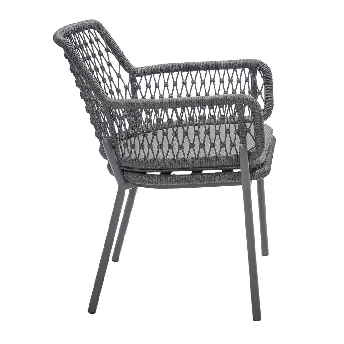 Hagestol med armlener London aluminium tau bakside