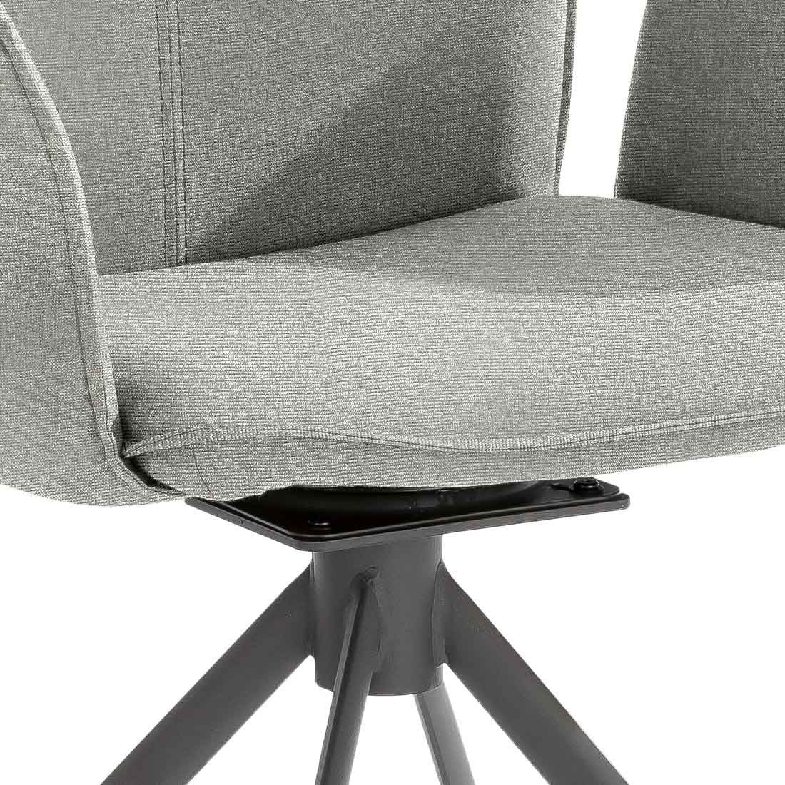 Detalj av stoff og ramme på Hagestol med armlener Portofino stål/olefin dreibar beige