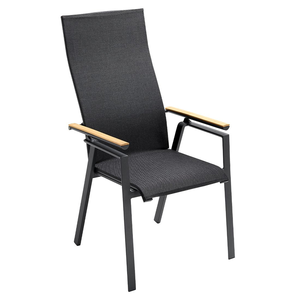 Hagestol med armlener Soul aluminium/textilen/teak - Solpuri forfra