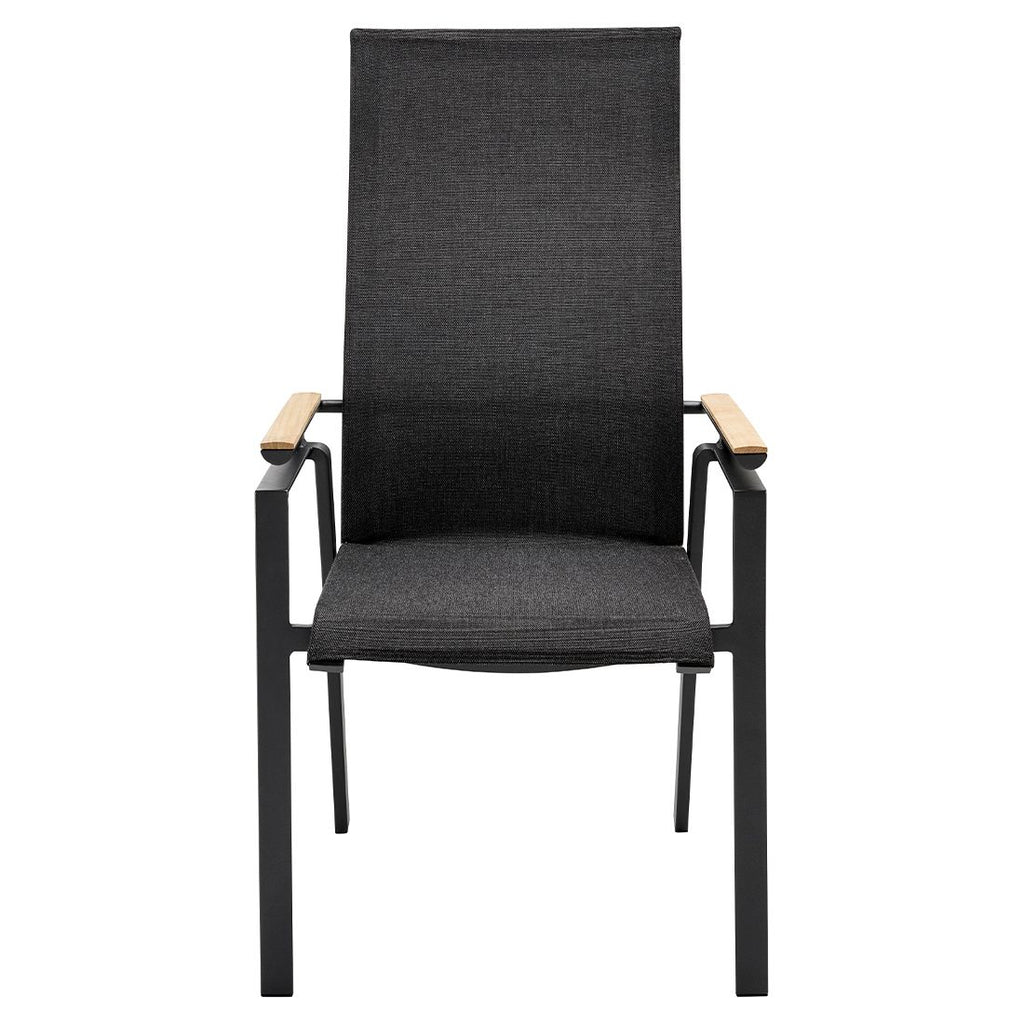 Detalj av tekstilene sitteflate på Hagestol med armlener Soul aluminium/textilen/teak - Solpuri