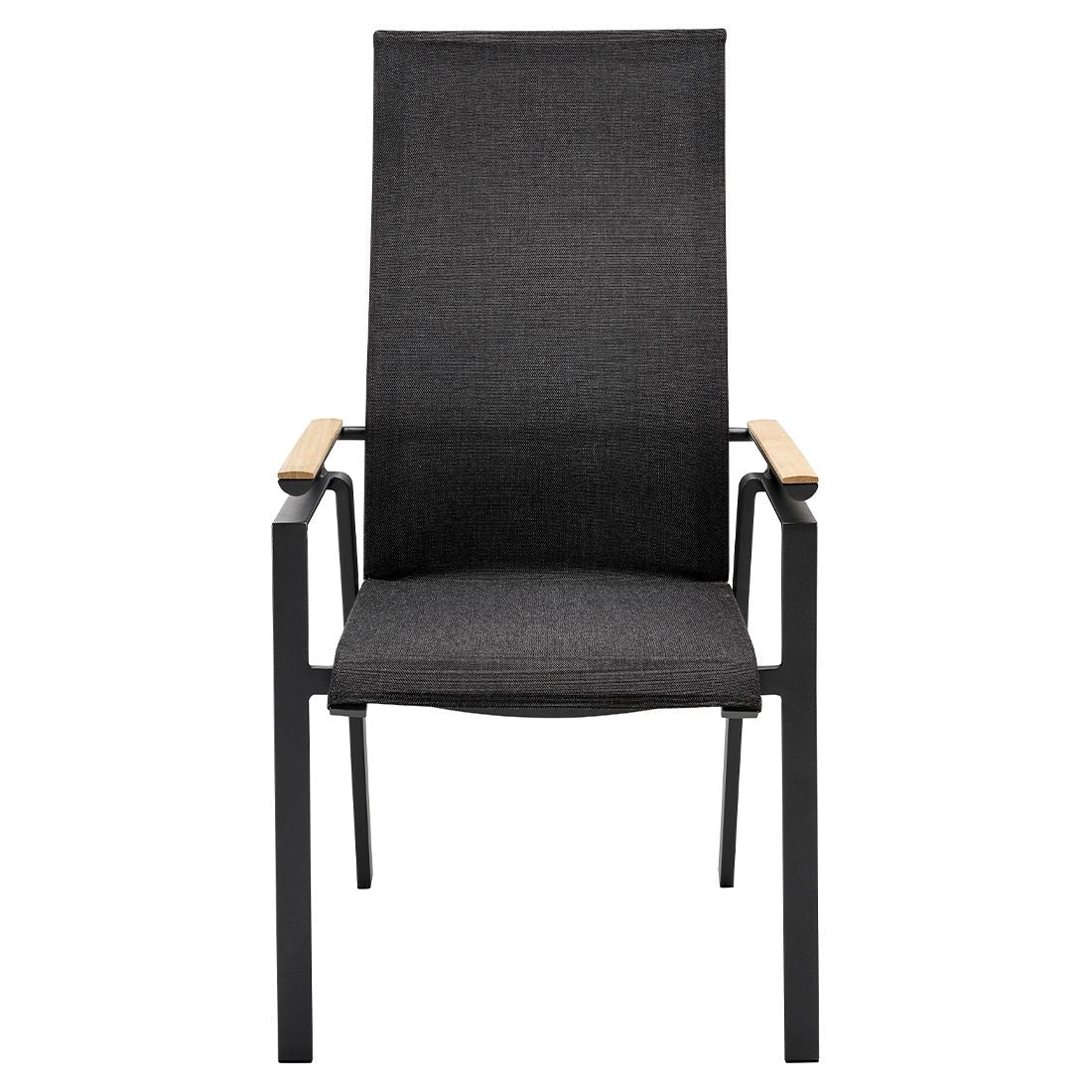Detalj av tekstilene sitteflate på Hagestol med armlener Soul aluminium/textilen/teak - Solpuri