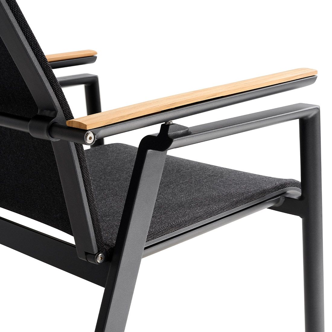 Sideprofil av Hagestol med armlener Soul aluminium/textilen/teak - Solpuri