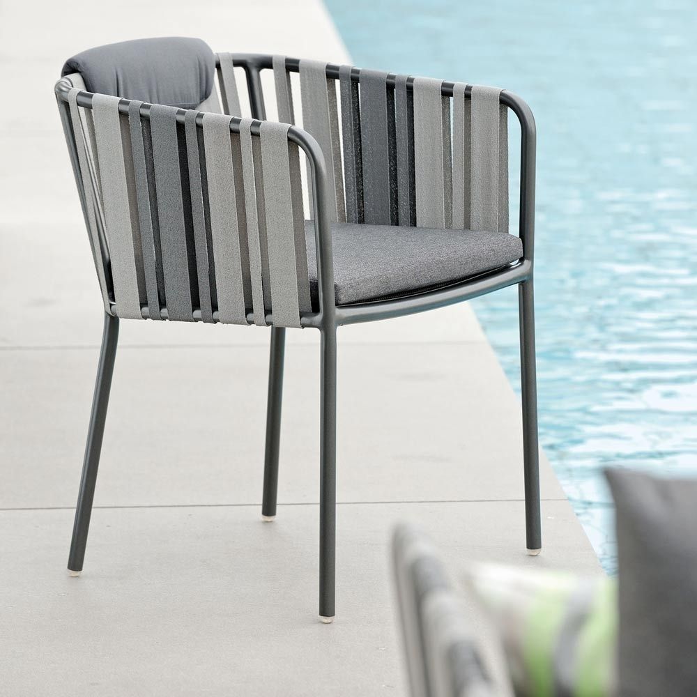 Hagestol med armlener Space aluminium og tau 56x60 cm - Stern bakside