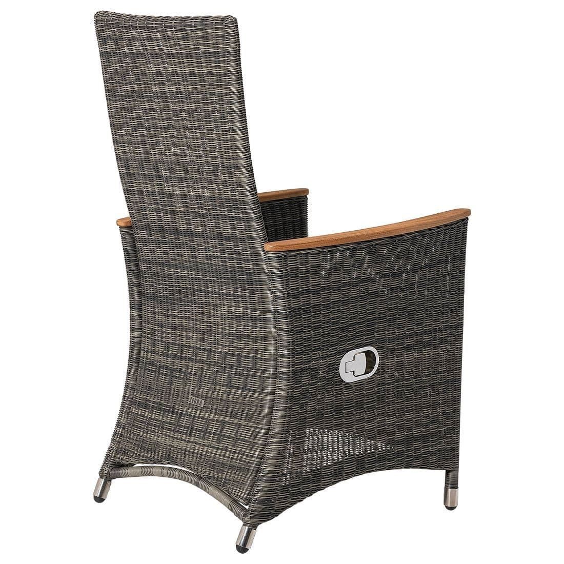 Detalj av polyrattan på Hagestol med armlener Status polyrotting regulerbar rygg