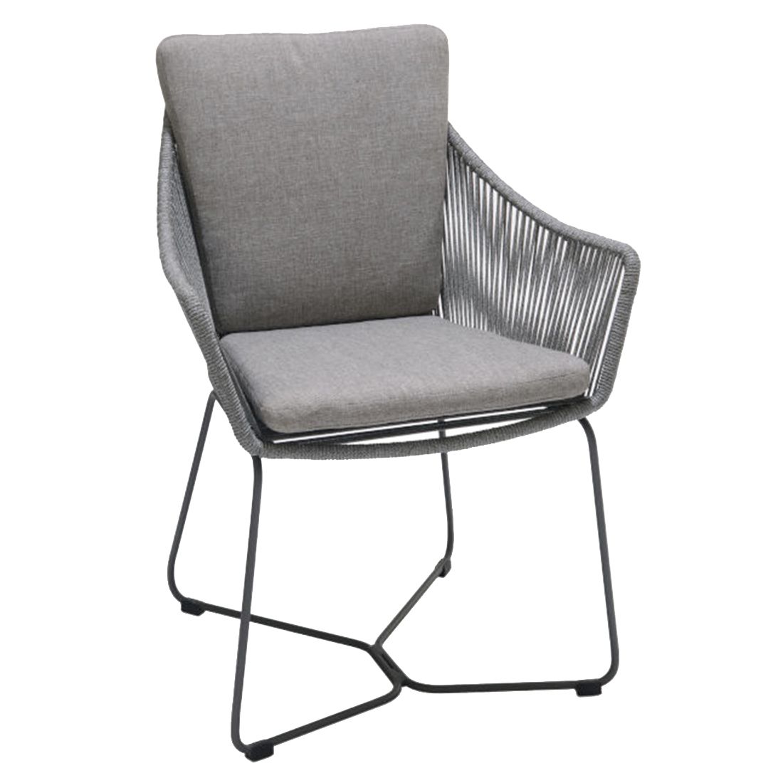 Hagestol Opal stål/tau med puter 60x61 cm foran