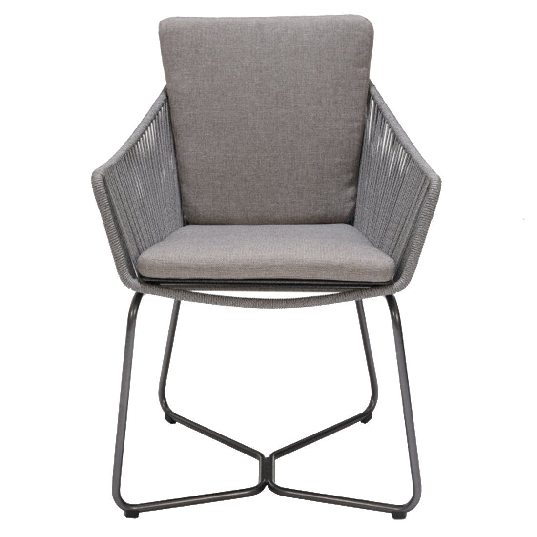 Montert Hagestol Opal stål/tau med puter 60x61 cm på terrasse