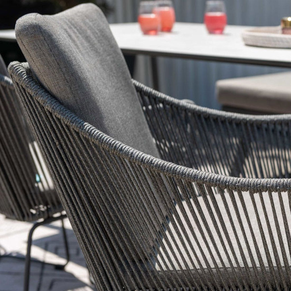 Sideprofil av Hagestol Opal stål/tau med puter 60x61 cm