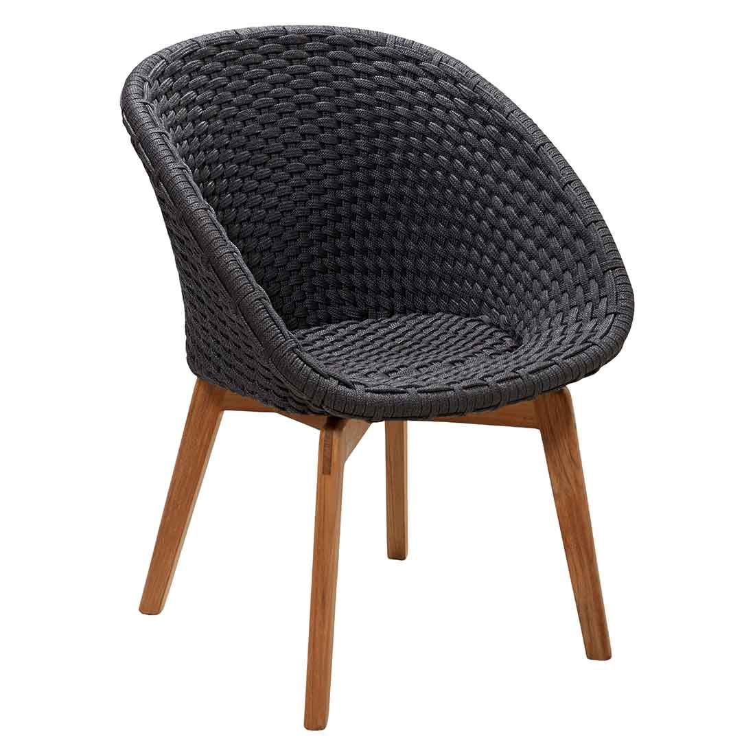 Hagestol med armlener Peacock resirkulert teak tau forfra