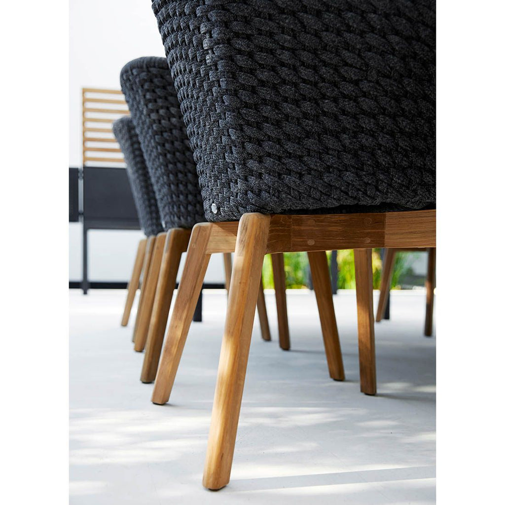 Hagestol med armlener Peacock resirkulert teak tau sideprofil