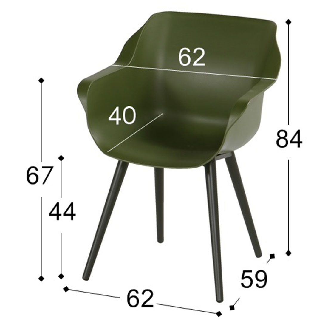 Montert Hagestol Sophie Studio aluminium/plast svart/grønn i hage