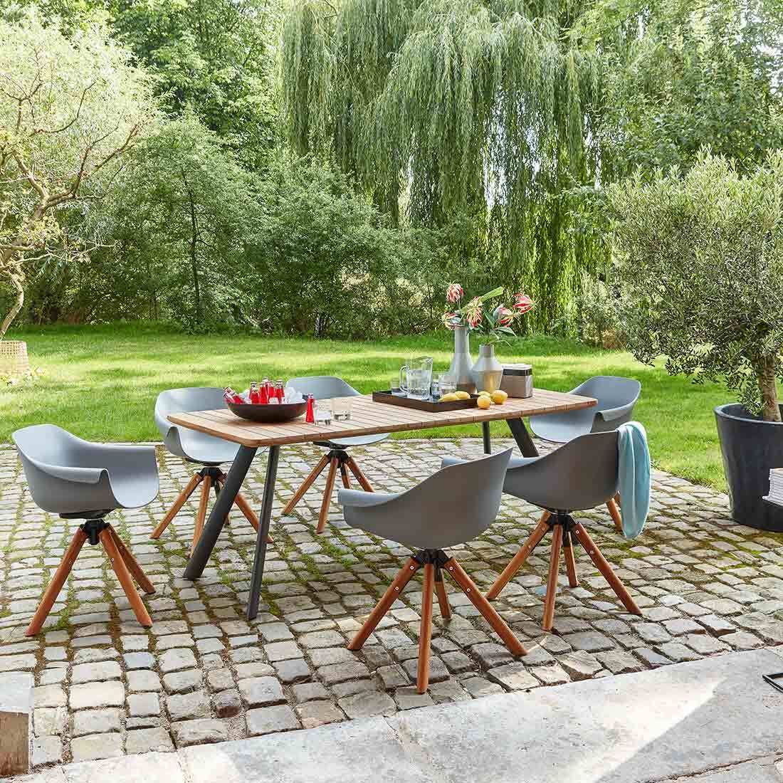 Hagestol Stockholm dreibar teak/plast sideprofil