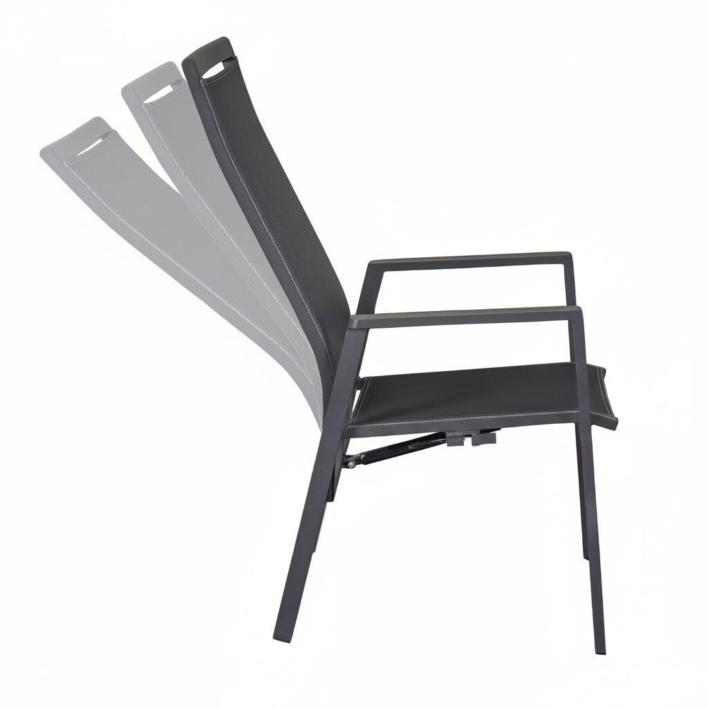 Nærbilde av aluminiumsramme på Hagestol Sunfort aluminium/textilen med regulerbar rygg
