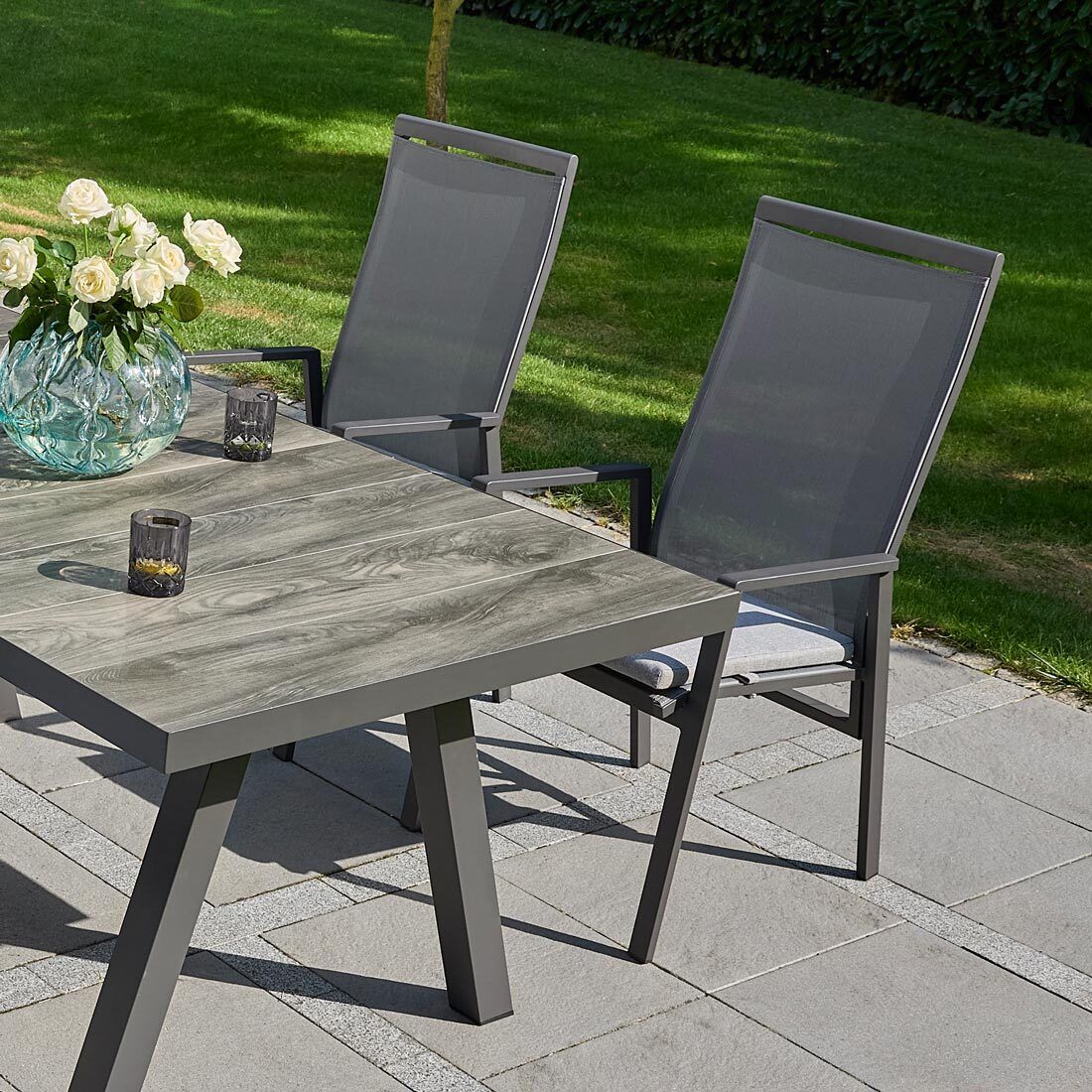 Hagestol Sunfort aluminium/textilen med regulerbar rygg med justerbar ryggstøtte
