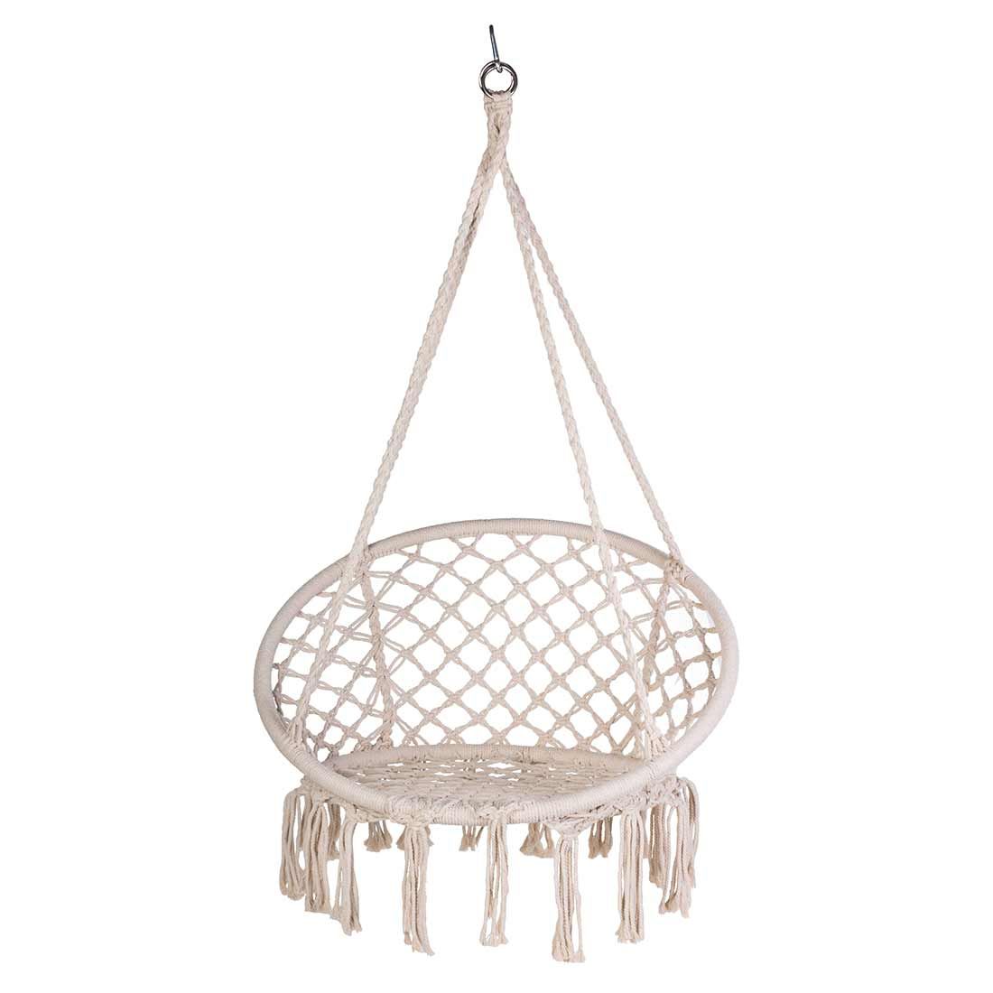 Hengestol Boho i stål og tau, Ø45 cm beige forfra