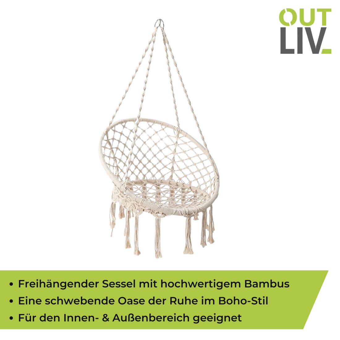 Hengestol Capri bambus/tau Ø82 cm - OUTLIV montert i hage