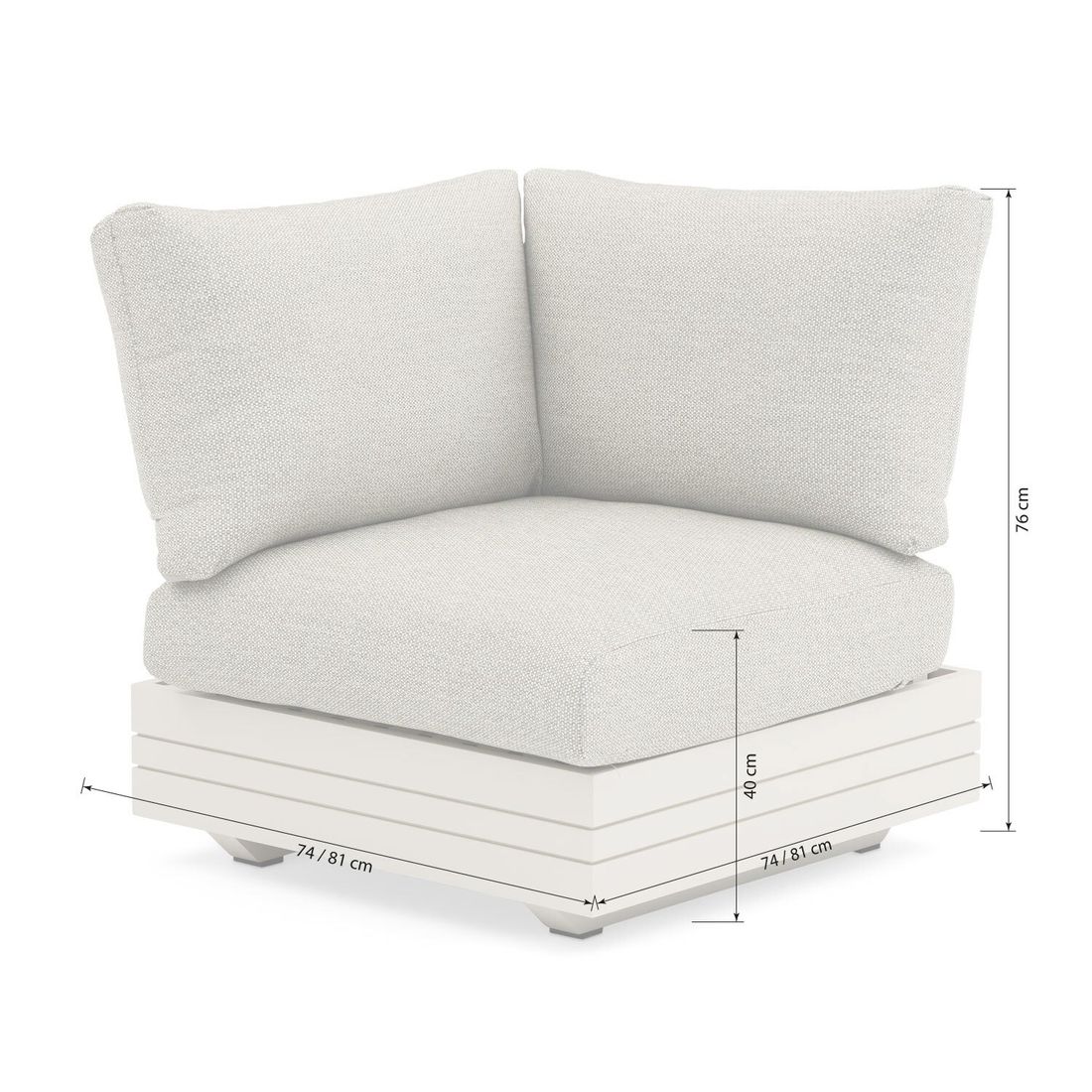 Hjørne-/endemodul lounge Cubo Neo aluminium 74x74 cm - Zebra bakside