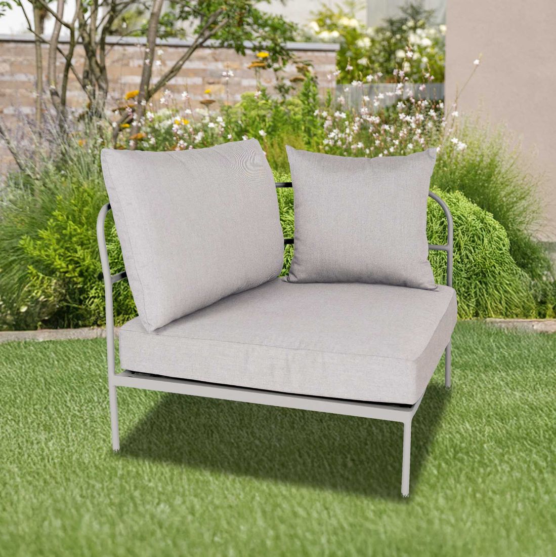 Hjørnemodul lounge Coco aluminium/utestoff 88x88 cm bakside detalj