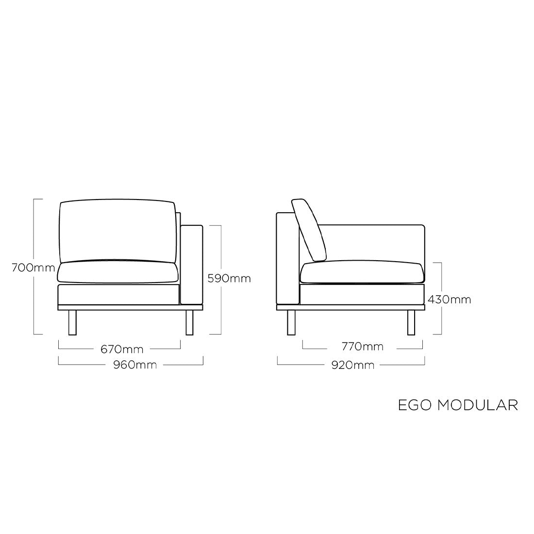 Nærbilde av aluminium ramme på Hjørnemodul lounge Ego Modular aluminium/Sunbrella 96x92 cm
