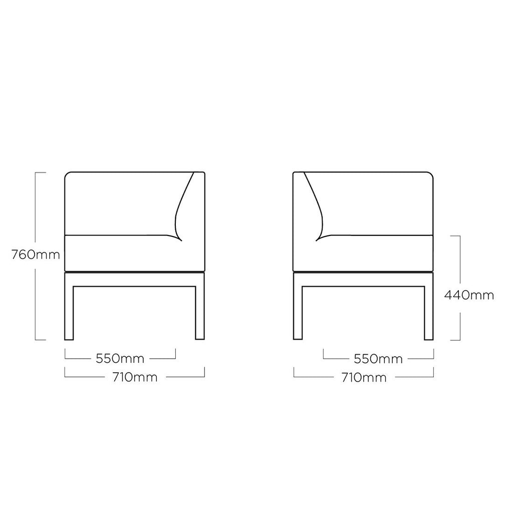 Hjørnemodul lounge Pure City-Line aluminium 71x71 cm sitteflate