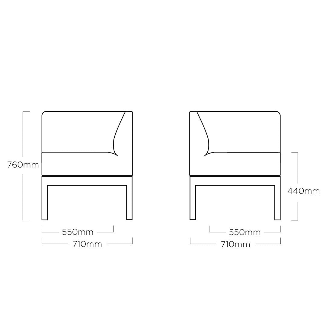 Hjørnemodul lounge Pure City-Line aluminium 71x71 cm sitteflate