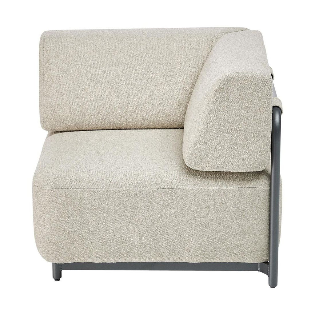 Nærbilde av stoff og aluminium ramme på hjørnemodul lounge Tribe aluminium/polyester 88x88 cm