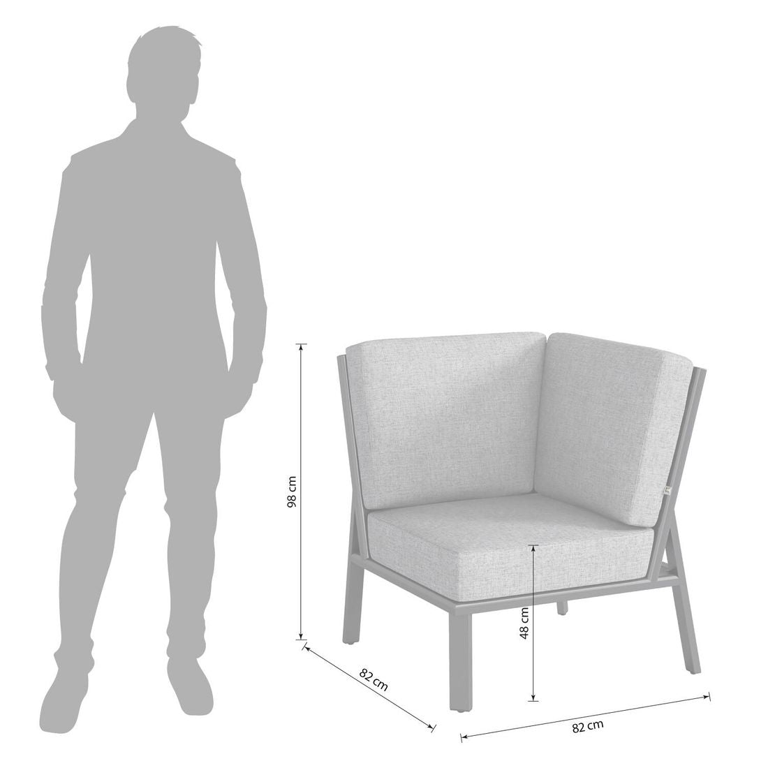 Detalj av Olefin stoff på Hjørnemodul lounge Zenith aluminium/olefin 82x82 cm - Kettler
