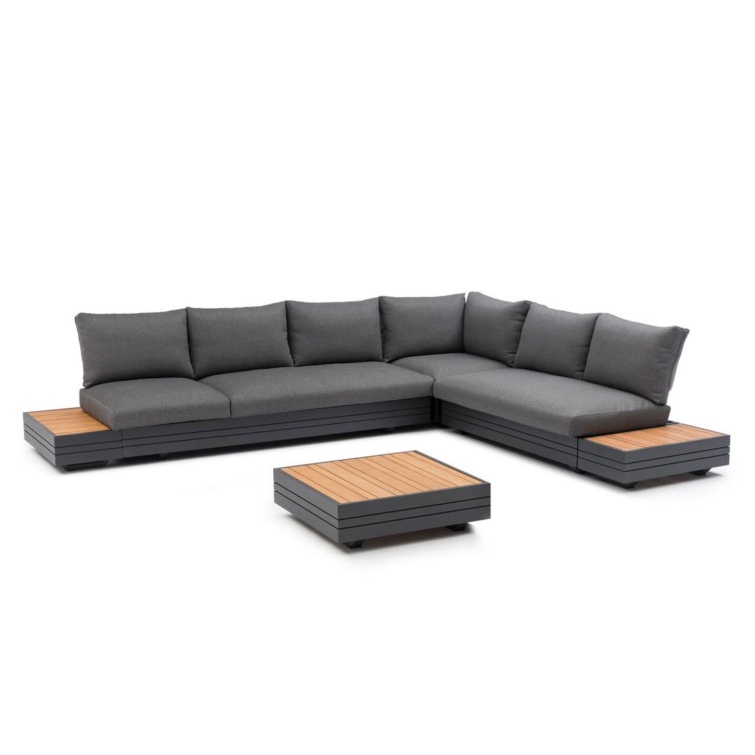 Hjørnesofa ute Cubo Neo 243x309 cm aluminium/teak bakside