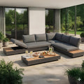 Hjørnesofa ute Cubo Neo med loungebord aluminium/teak sett forfra