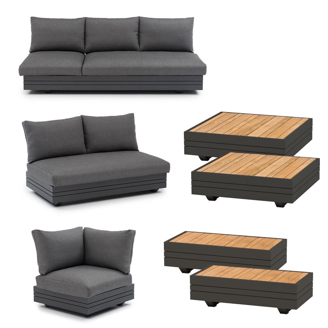 Nærbilde av teak bordplate på Hjørnesofa ute Cubo Neo med loungebord aluminium/teak