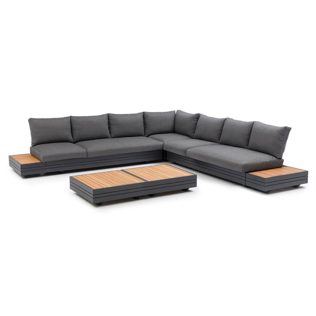 Hjørnesofa ute Cubo Neo 309x309 cm aluminium/teak - Zebra bakside