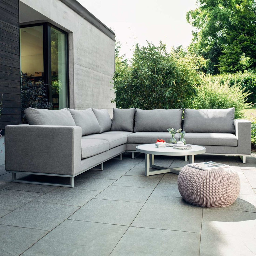 Hjørnesofa ute Ego aluminium/Sunbrella 288x305 cm detalj av stoff
