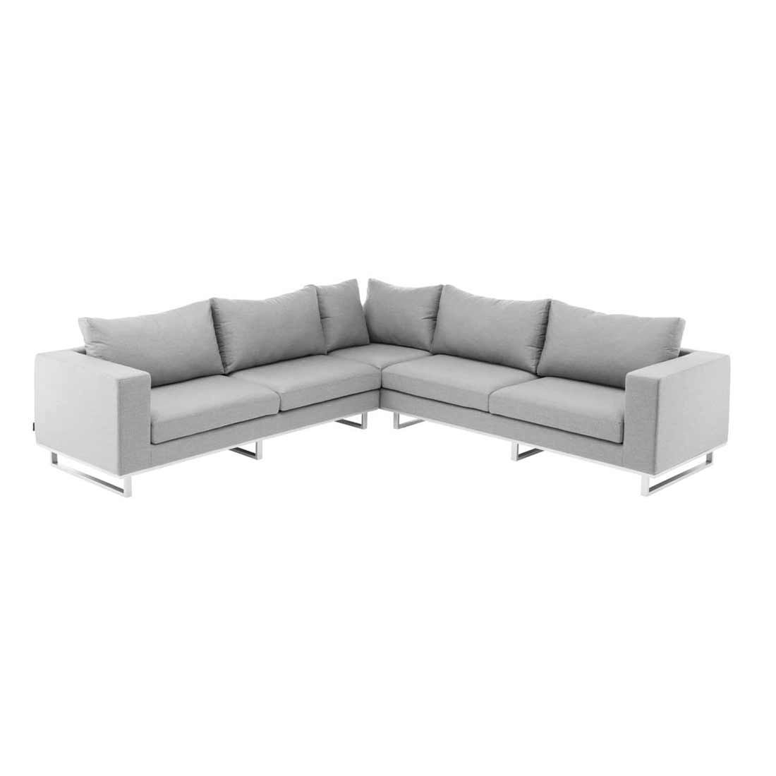 Hjørnesofa ute Ego aluminium/Sunbrella 288x305 cm montert på terrasse