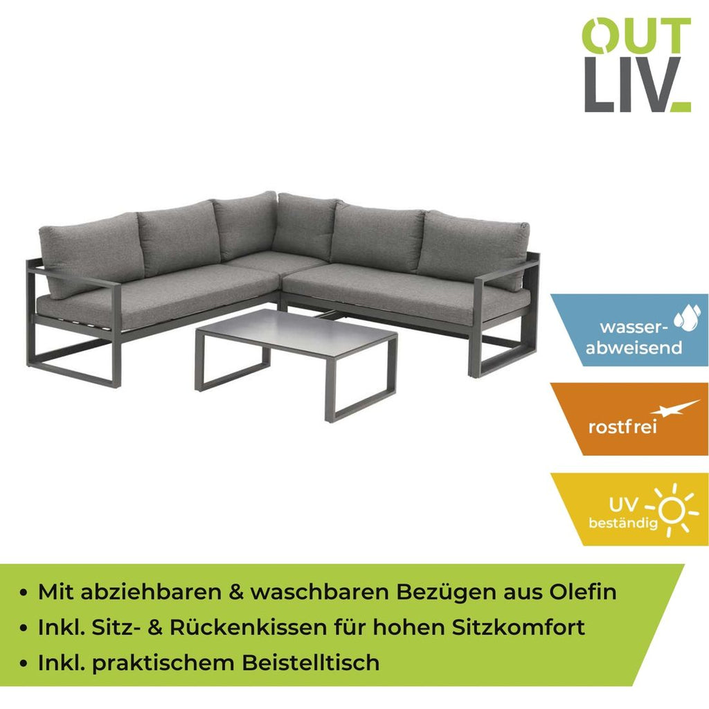 Hjørnesofa ute Florenz med loungebord aluminium olefin - mørk grå farge