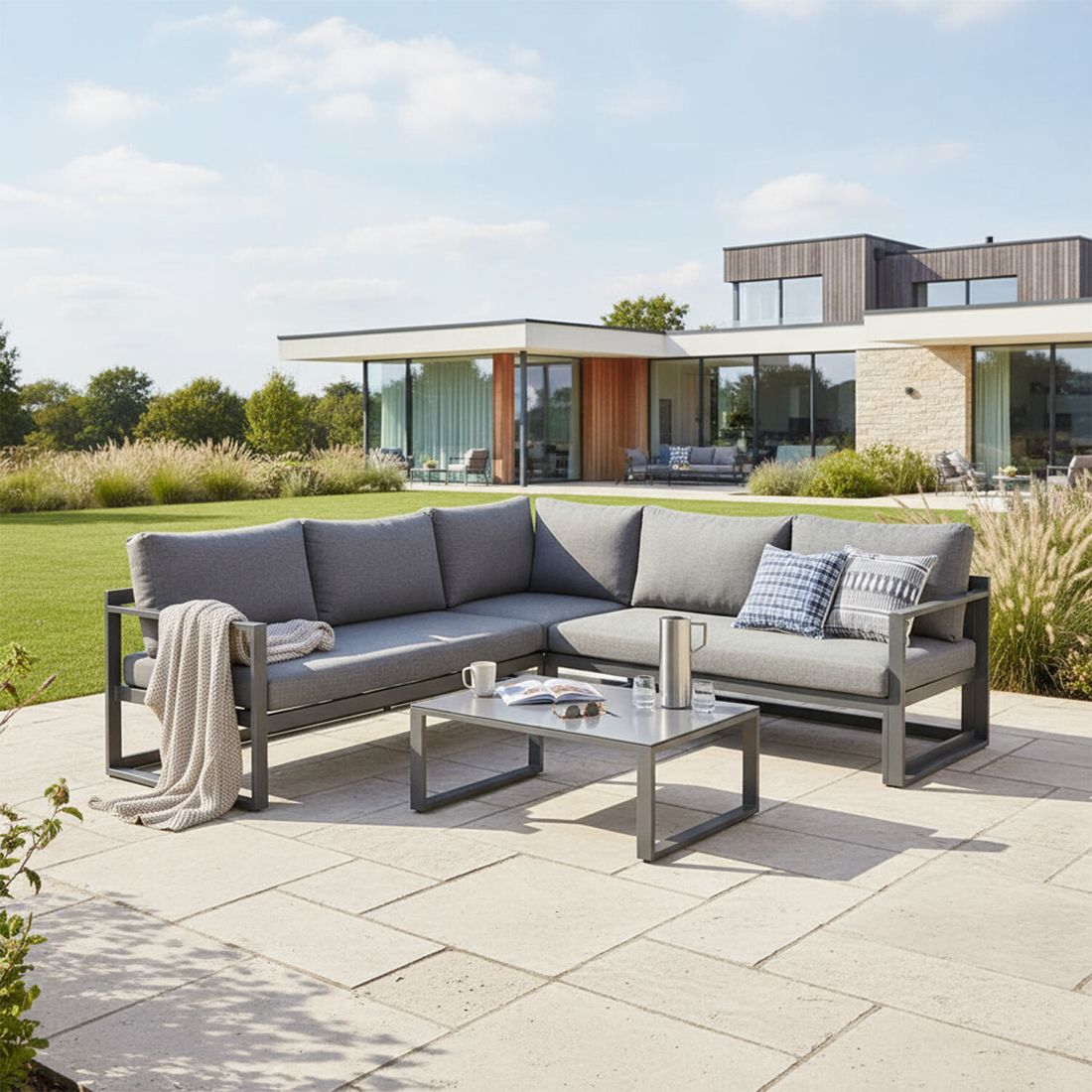 Hjørnesofa ute Florenz med loungebord aluminium olefin - samlet sett ute