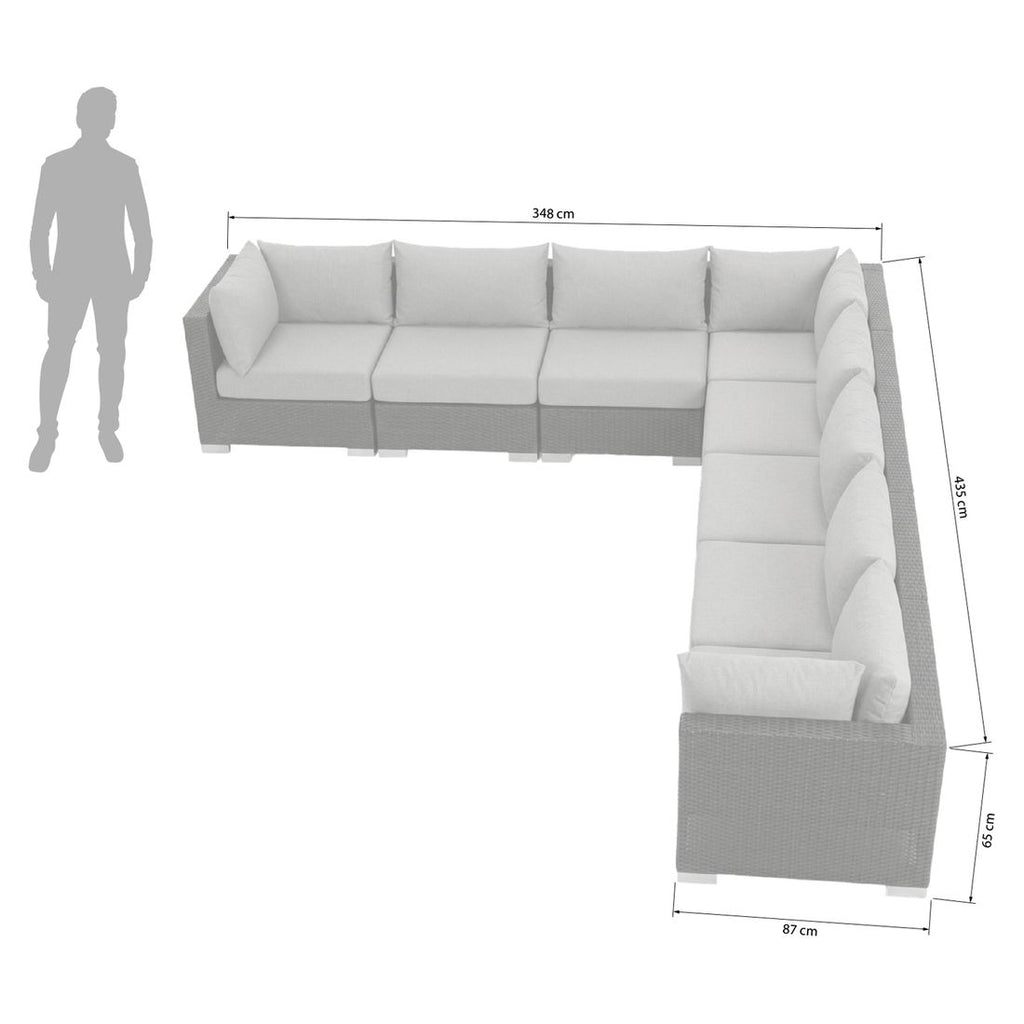 Detalj av flettverk på Hjørnesofa ute Jubi flettverk/polyrotting