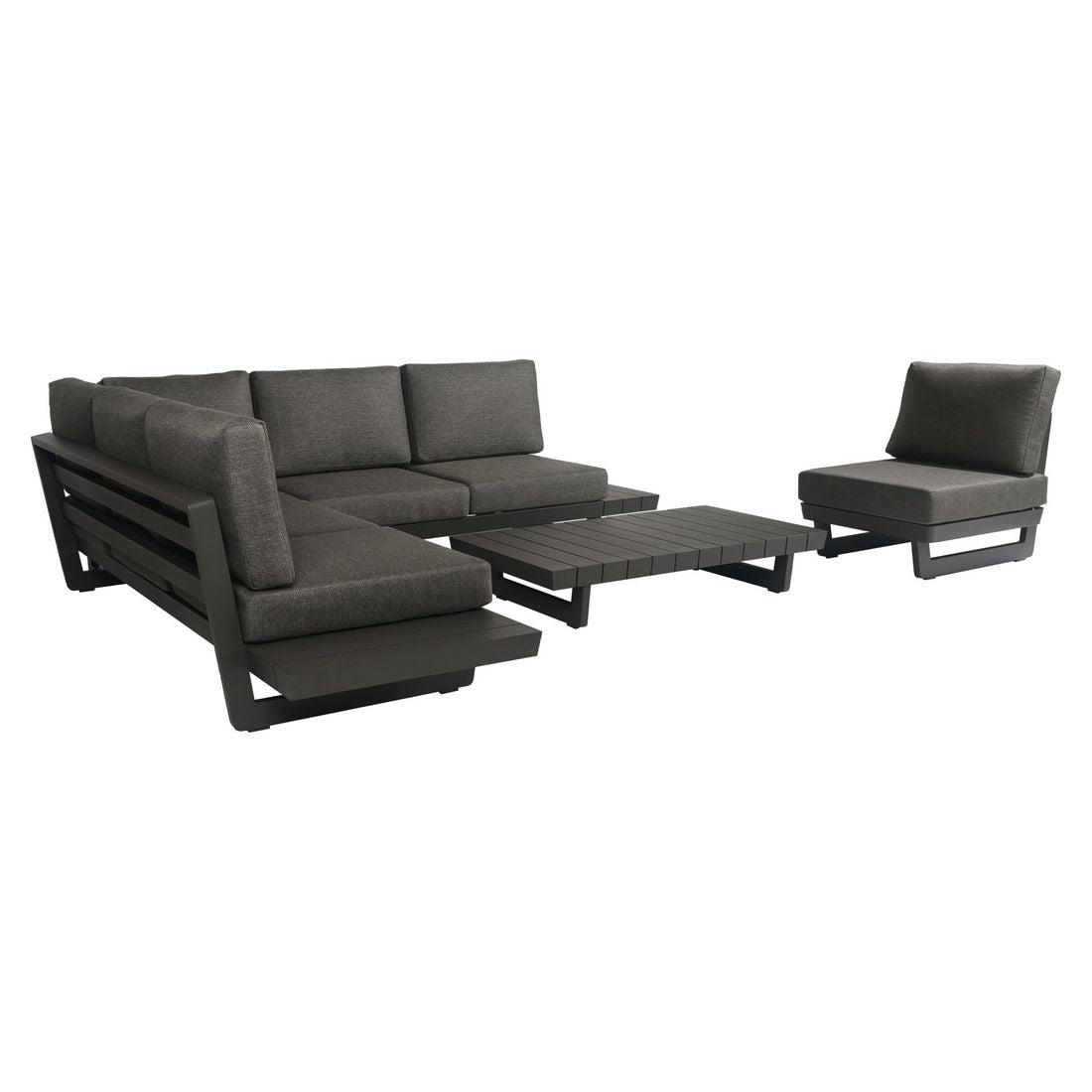 Hjørnesofa ute Lana med loungebord aluminium olefin bakside