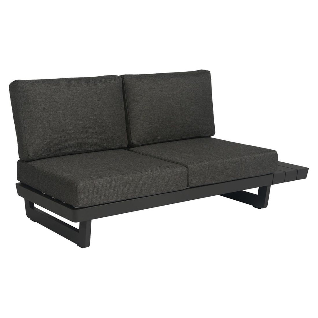 Sideprofil av Hjørnesofa ute Lana med loungebord aluminium olefin