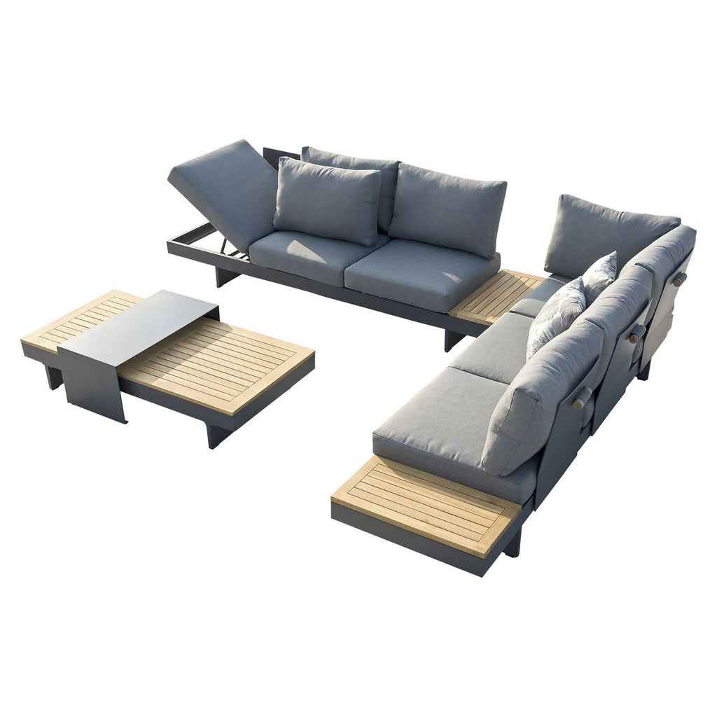 Hjørnesofa ute Luna med loungebord aluminium/akasie bakside